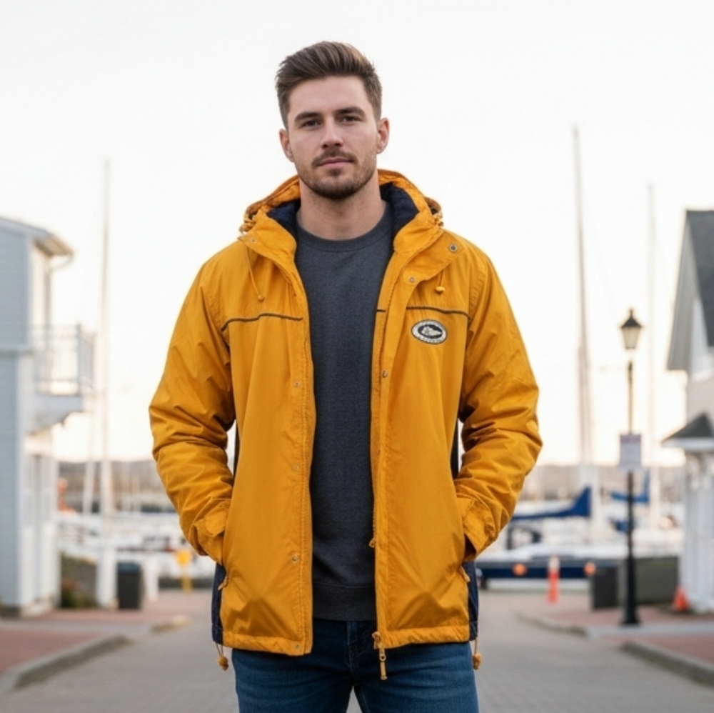 Sea to Sky New Zealand Yellow Blue Zipper Front Hooded Windbreaker Jacket Large